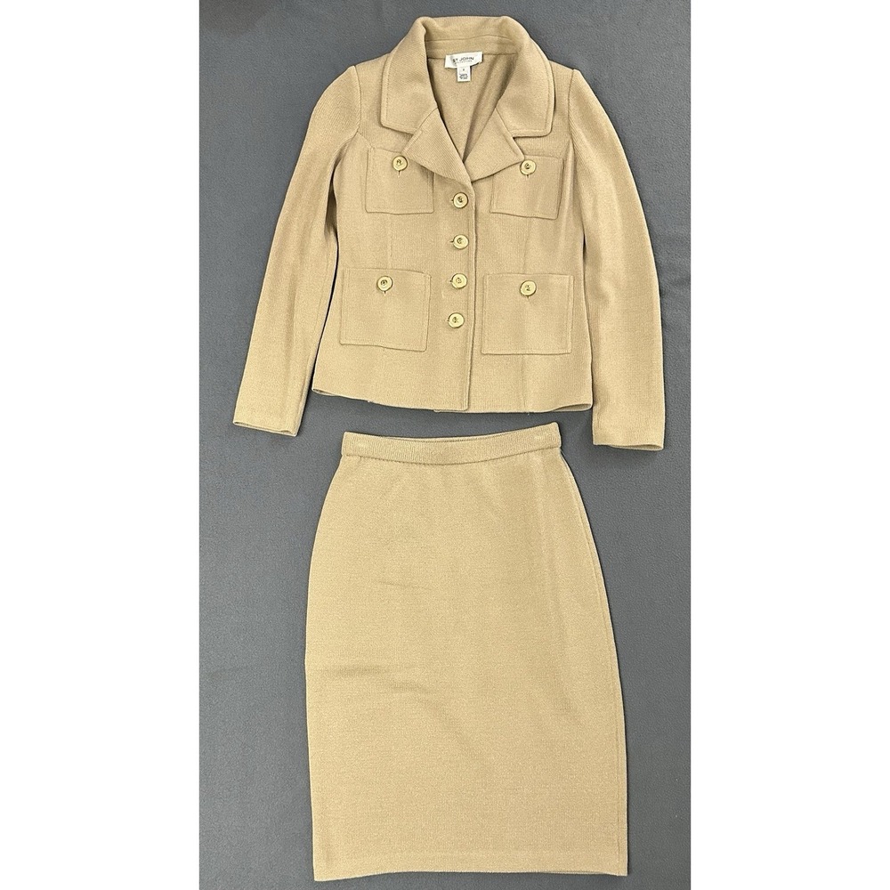 St John Knits Collection 2Pc Skirt Suit Set w/ Pockets size 2/P